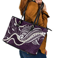 Aloha Hawaii Kalo Pikake Lei Leather Tote Bag Chest Tattoo Purple Hawaiian Pattern