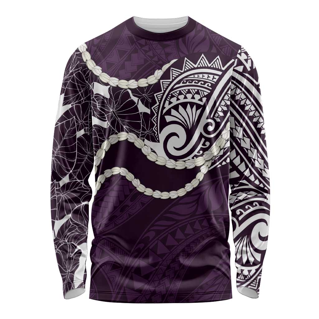 Aloha Hawaii Kalo Pikake Lei Long Sleeve Shirt Chest Tattoo Purple Hawaiian Pattern LT14 Unisex Purple - Polynesian Pride