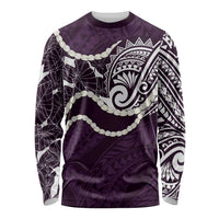 Aloha Hawaii Kalo Pikake Lei Long Sleeve Shirt Chest Tattoo Purple Hawaiian Pattern LT14 Unisex Purple - Polynesian Pride