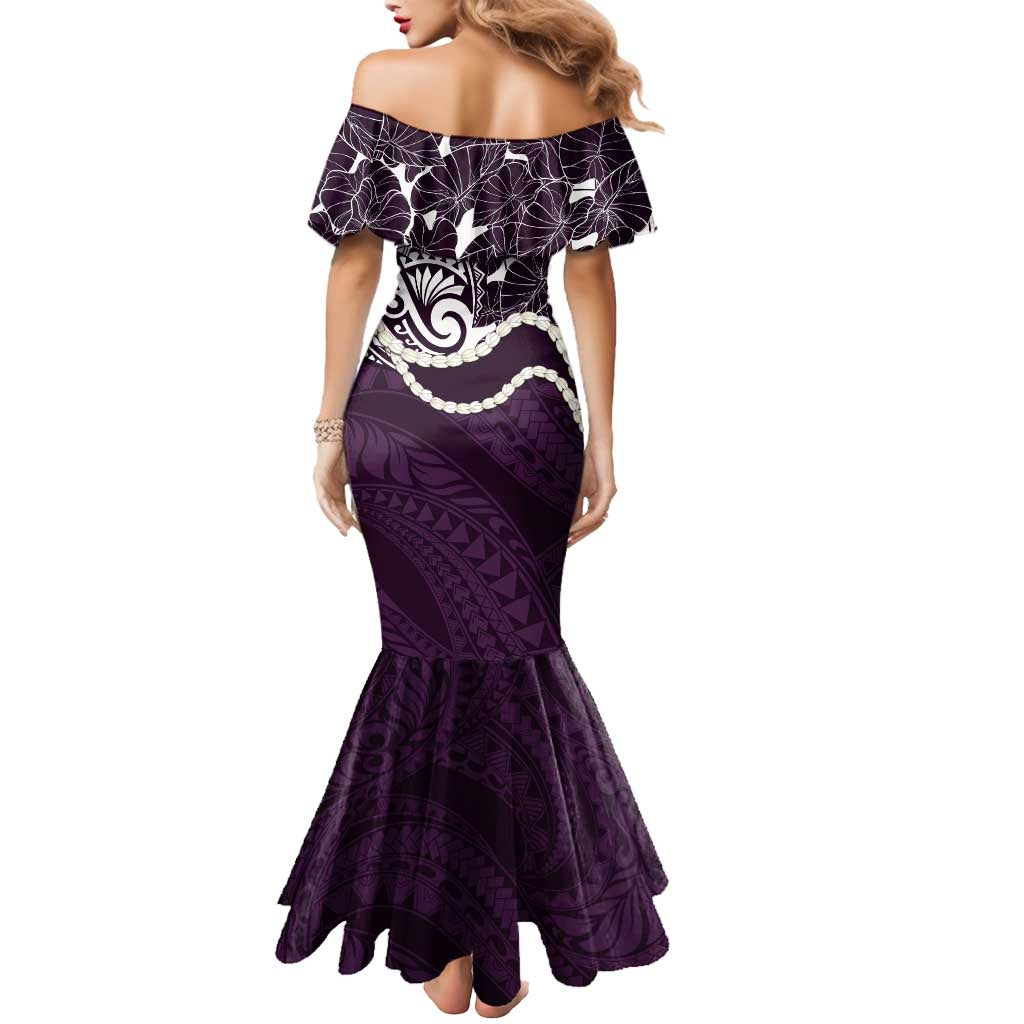 Aloha Hawaii Kalo Pikake Lei Mermaid Dress Chest Tattoo Purple Hawaiian Pattern