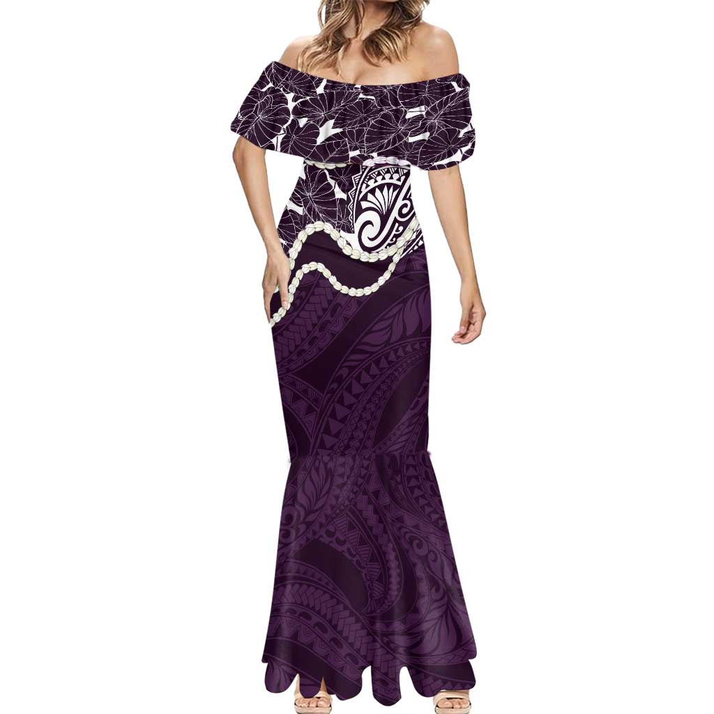 Aloha Hawaii Kalo Pikake Lei Mermaid Dress Chest Tattoo Purple Hawaiian Pattern