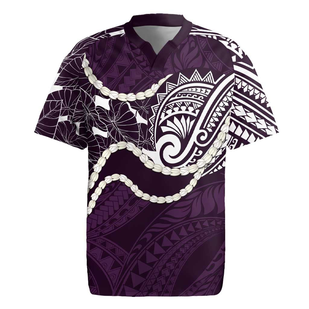 Aloha Hawaii Kalo Pikake Lei Rugby Jersey Chest Tattoo Purple Hawaiian Pattern