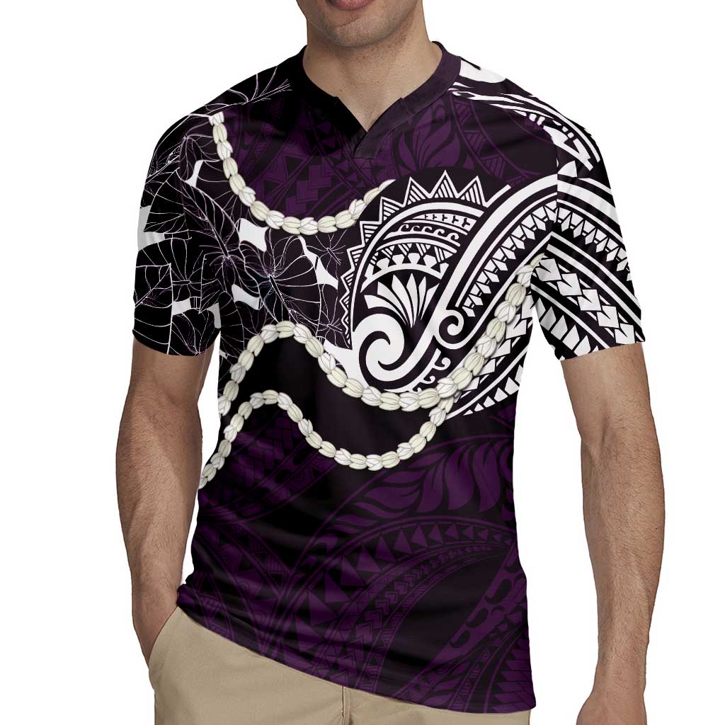 Aloha Hawaii Kalo Pikake Lei Rugby Jersey Chest Tattoo Purple Hawaiian Pattern
