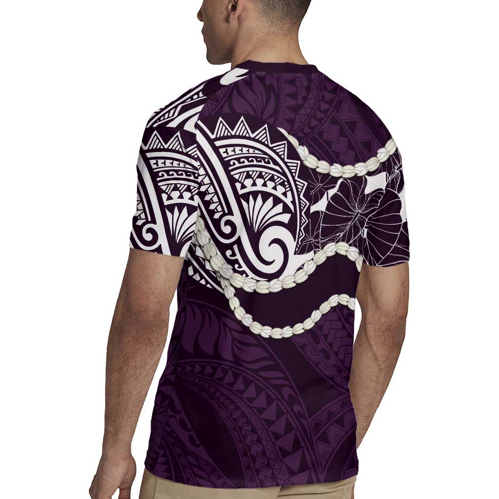 Aloha Hawaii Kalo Pikake Lei Rugby Jersey Chest Tattoo Purple Hawaiian Pattern