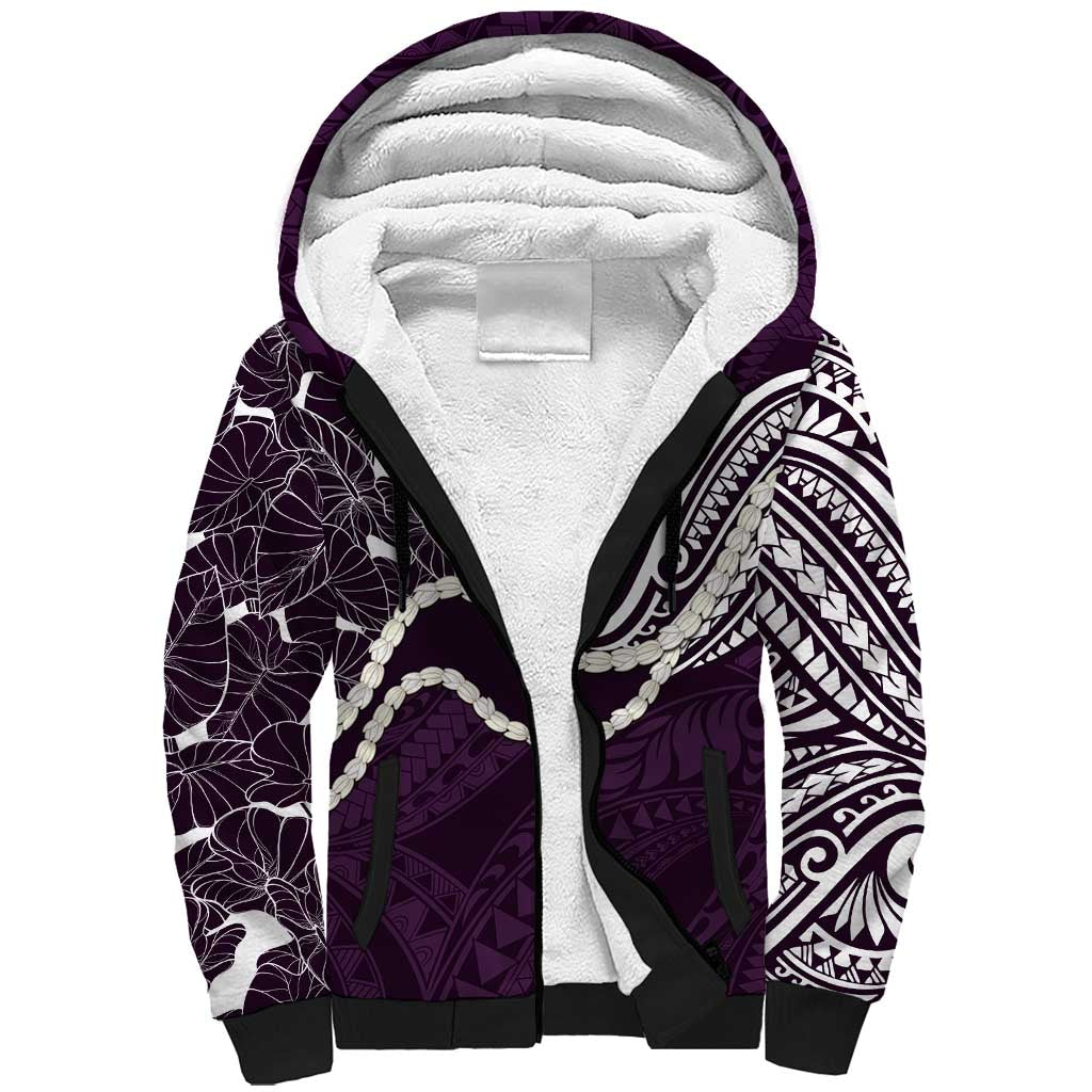 Aloha Hawaii Kalo Pikake Lei Sherpa Hoodie Chest Tattoo Purple Hawaiian Pattern