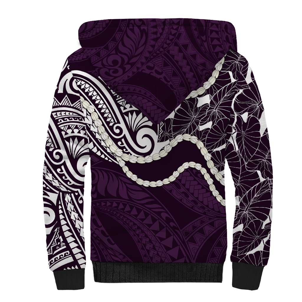 Aloha Hawaii Kalo Pikake Lei Sherpa Hoodie Chest Tattoo Purple Hawaiian Pattern