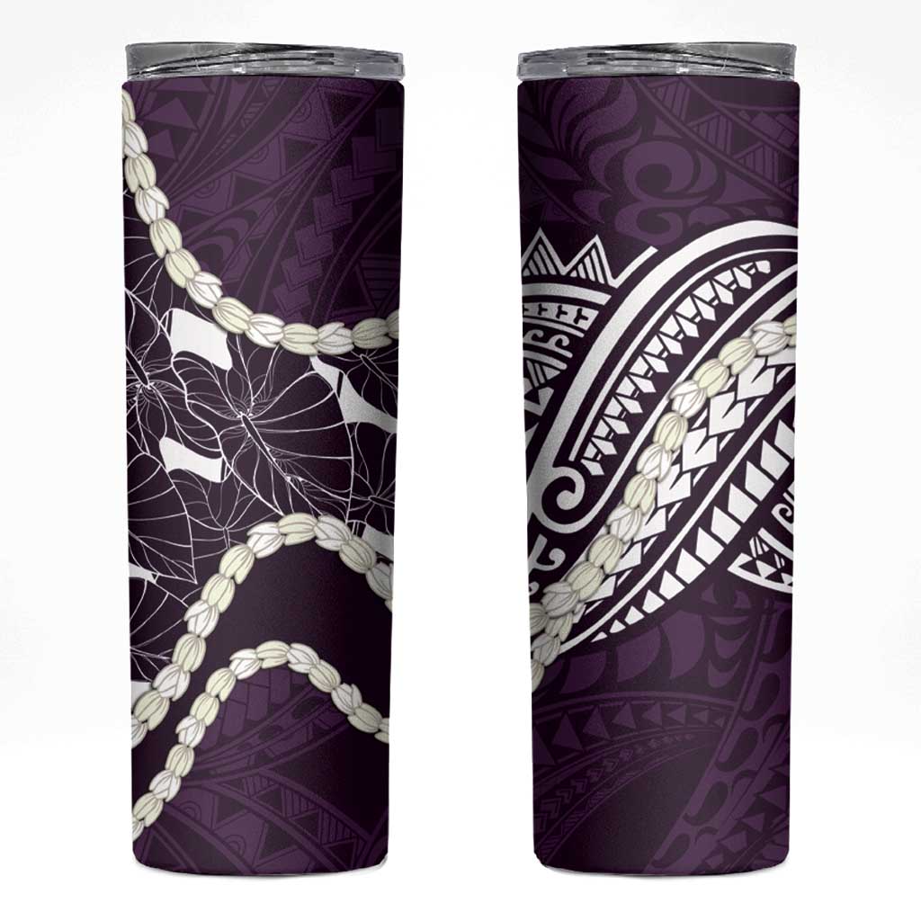 Aloha Hawaii Kalo Pikake Lei Skinny Tumbler Chest Tattoo Purple Hawaiian Pattern