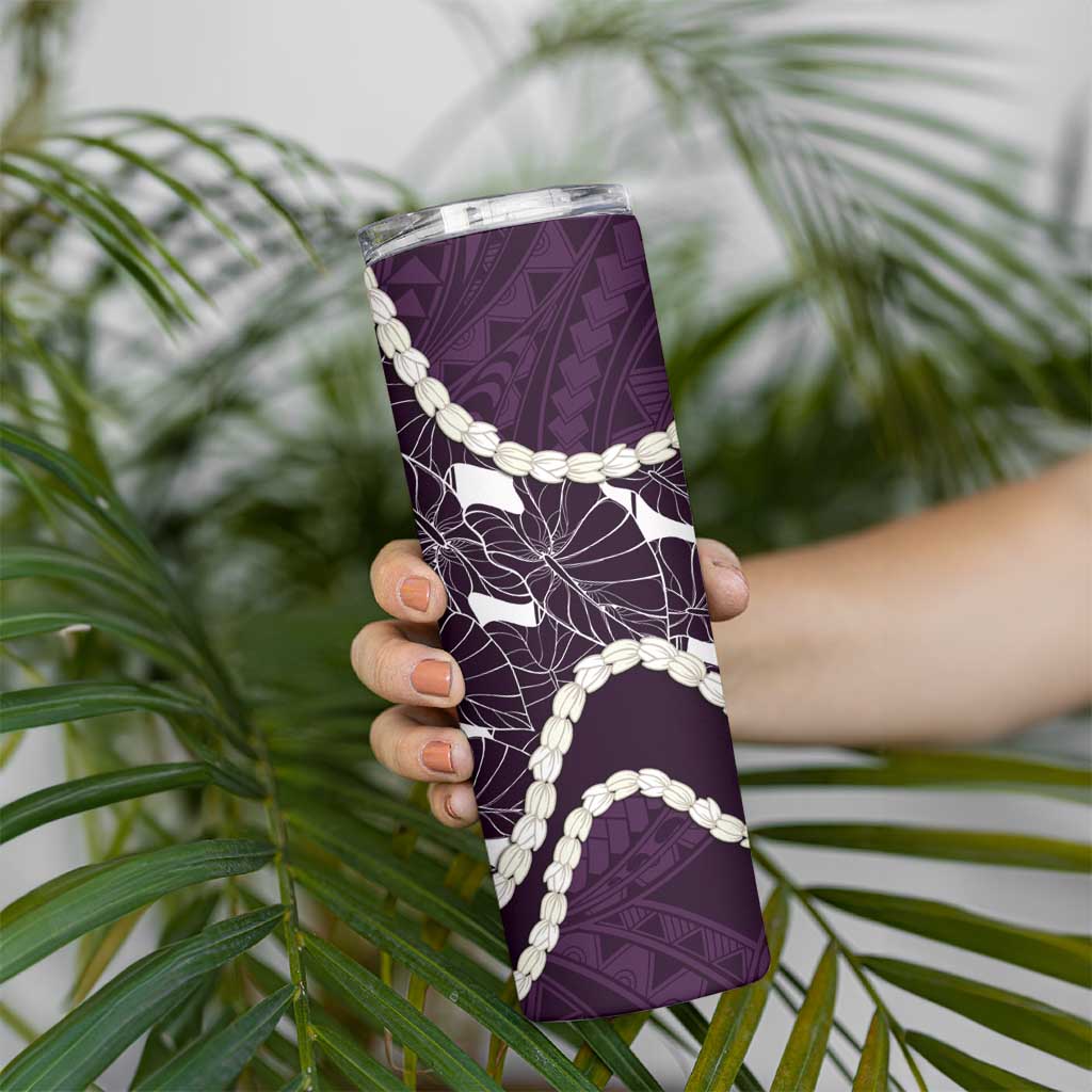 Aloha Hawaii Kalo Pikake Lei Skinny Tumbler Chest Tattoo Purple Hawaiian Pattern