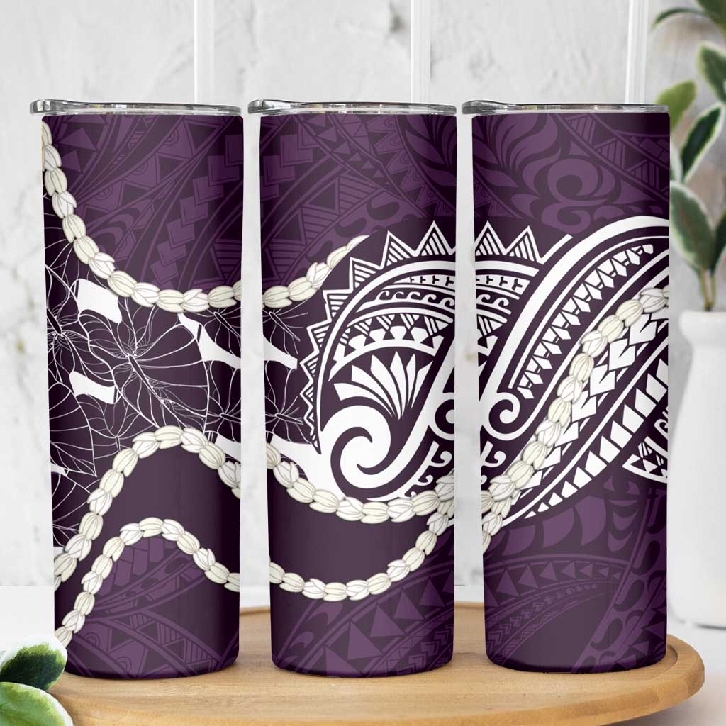 Aloha Hawaii Kalo Pikake Lei Skinny Tumbler Chest Tattoo Purple Hawaiian Pattern