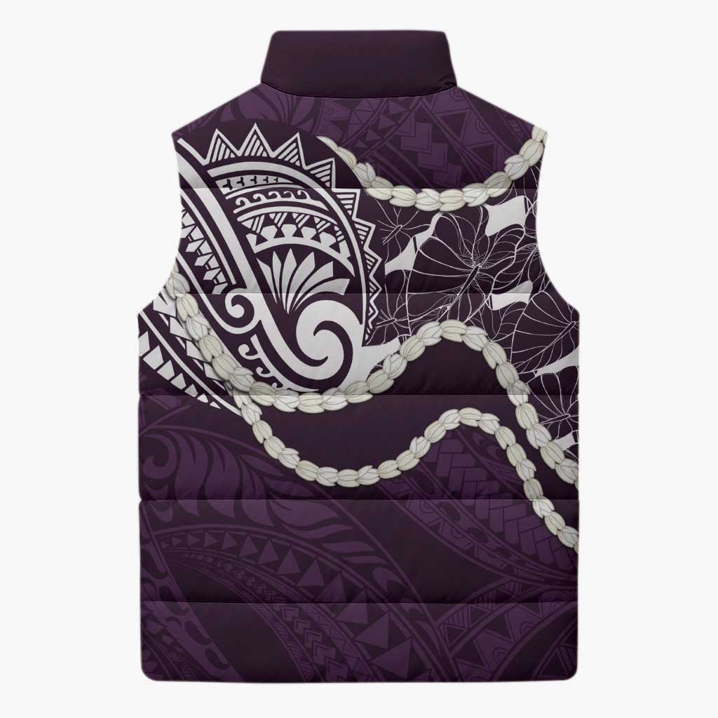 Aloha Hawaii Kalo Pikake Lei Sleeveless Puffer Jacket Chest Tattoo Purple Hawaiian Pattern LT14 - Polynesian Pride