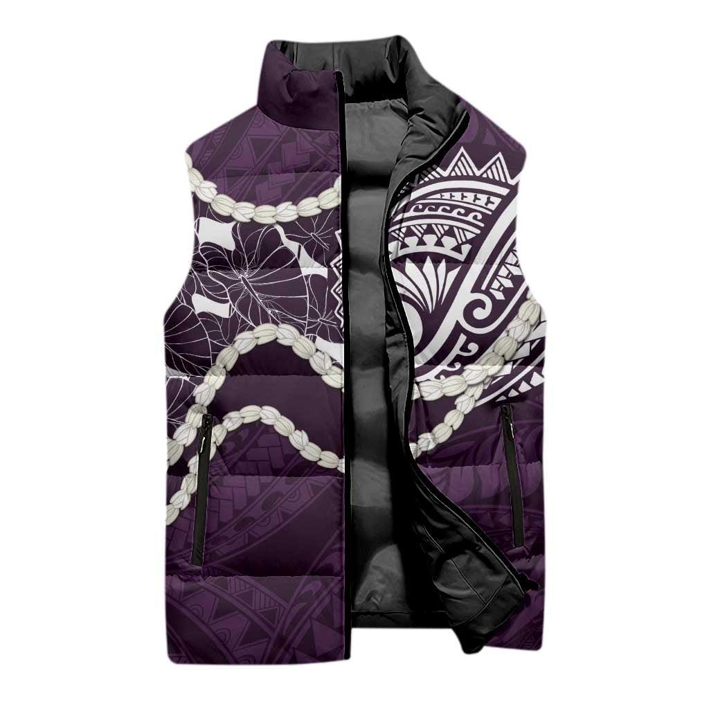 Aloha Hawaii Kalo Pikake Lei Sleeveless Puffer Jacket Chest Tattoo Purple Hawaiian Pattern LT14 - Polynesian Pride