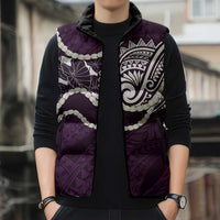 Aloha Hawaii Kalo Pikake Lei Sleeveless Puffer Jacket Chest Tattoo Purple Hawaiian Pattern LT14 - Polynesian Pride