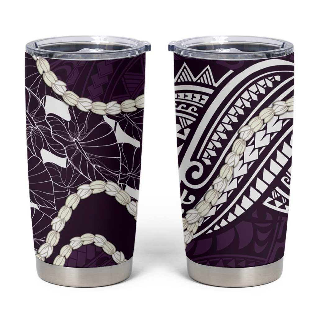 Aloha Hawaii Kalo Pikake Lei Tumbler Cup Chest Tattoo Purple Hawaiian Pattern