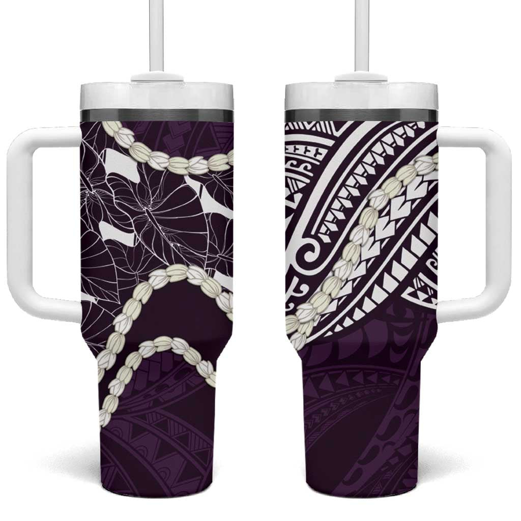 Aloha Hawaii Kalo Pikake Lei Tumbler With Handle Chest Tattoo Purple Hawaiian Pattern