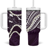 Aloha Hawaii Kalo Pikake Lei Tumbler With Handle Chest Tattoo Purple Hawaiian Pattern