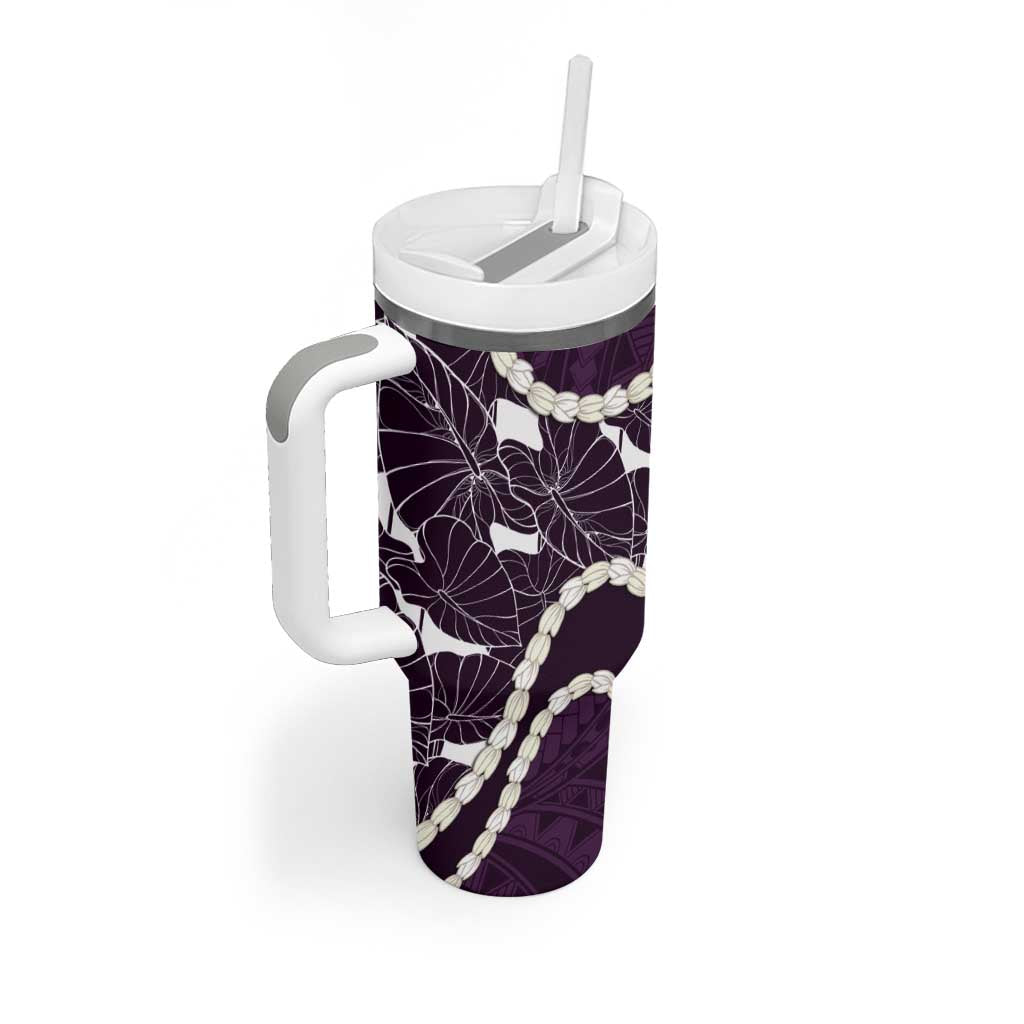 Aloha Hawaii Kalo Pikake Lei Tumbler With Handle Chest Tattoo Purple Hawaiian Pattern