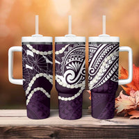 Aloha Hawaii Kalo Pikake Lei Tumbler With Handle Chest Tattoo Purple Hawaiian Pattern