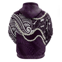 Aloha Hawaii Kalo Pikake Lei Zip Hoodie Chest Tattoo Purple Hawaiian Pattern LT14 - Polynesian Pride