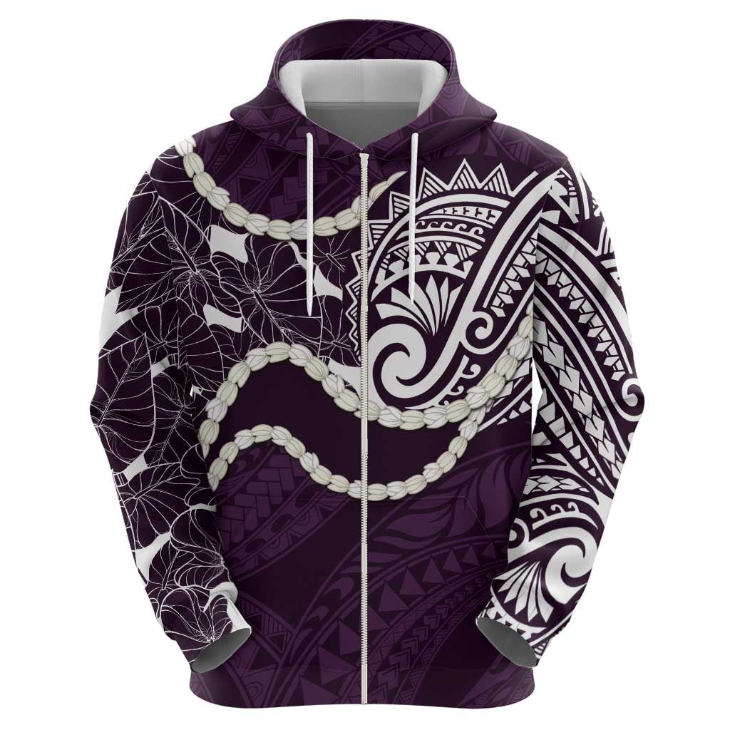 Aloha Hawaii Kalo Pikake Lei Zip Hoodie Chest Tattoo Purple Hawaiian Pattern LT14 - Polynesian Pride