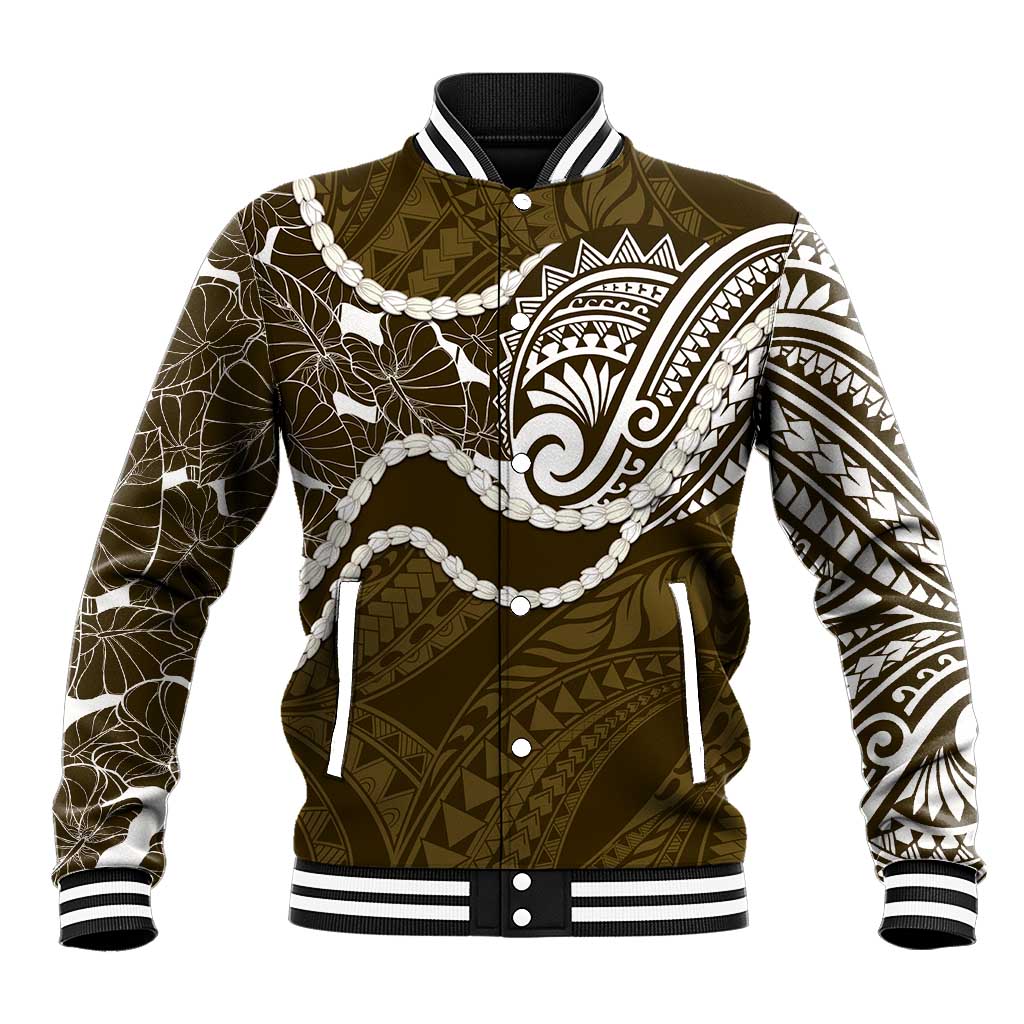 Aloha Hawaii Kalo Pikake Lei Baseball Jacket Chest Tattoo Gold Hawaiian Pattern