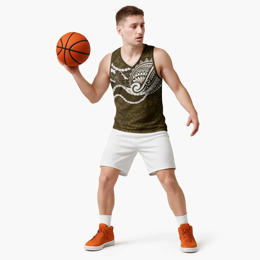 Aloha Hawaii Kalo Pikake Lei Basketball Jersey Chest Tattoo Gold Hawaiian Pattern LT14 - Polynesian Pride
