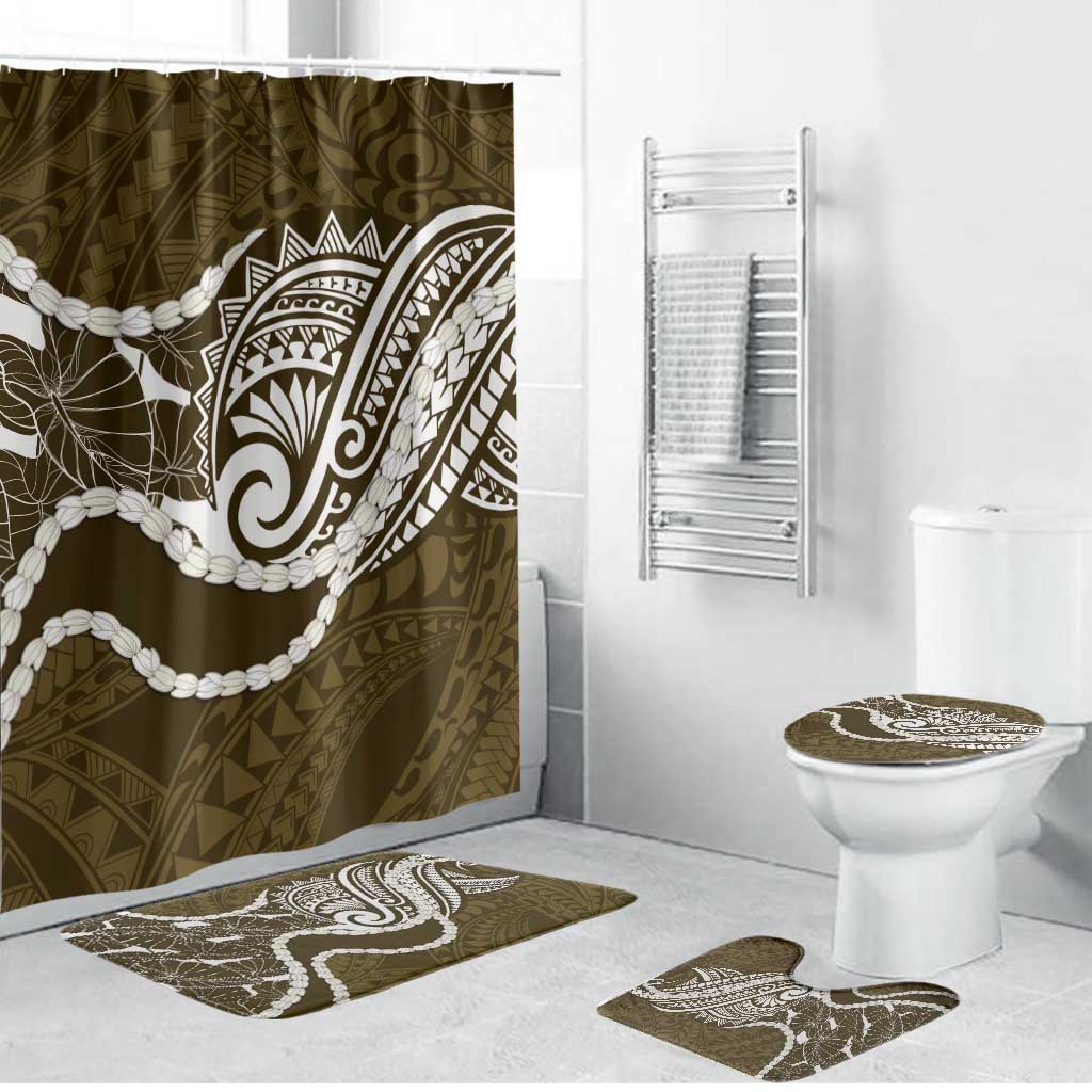 Aloha Hawaii Kalo Pikake Lei Bathroom Set Chest Tattoo Gold Hawaiian Pattern