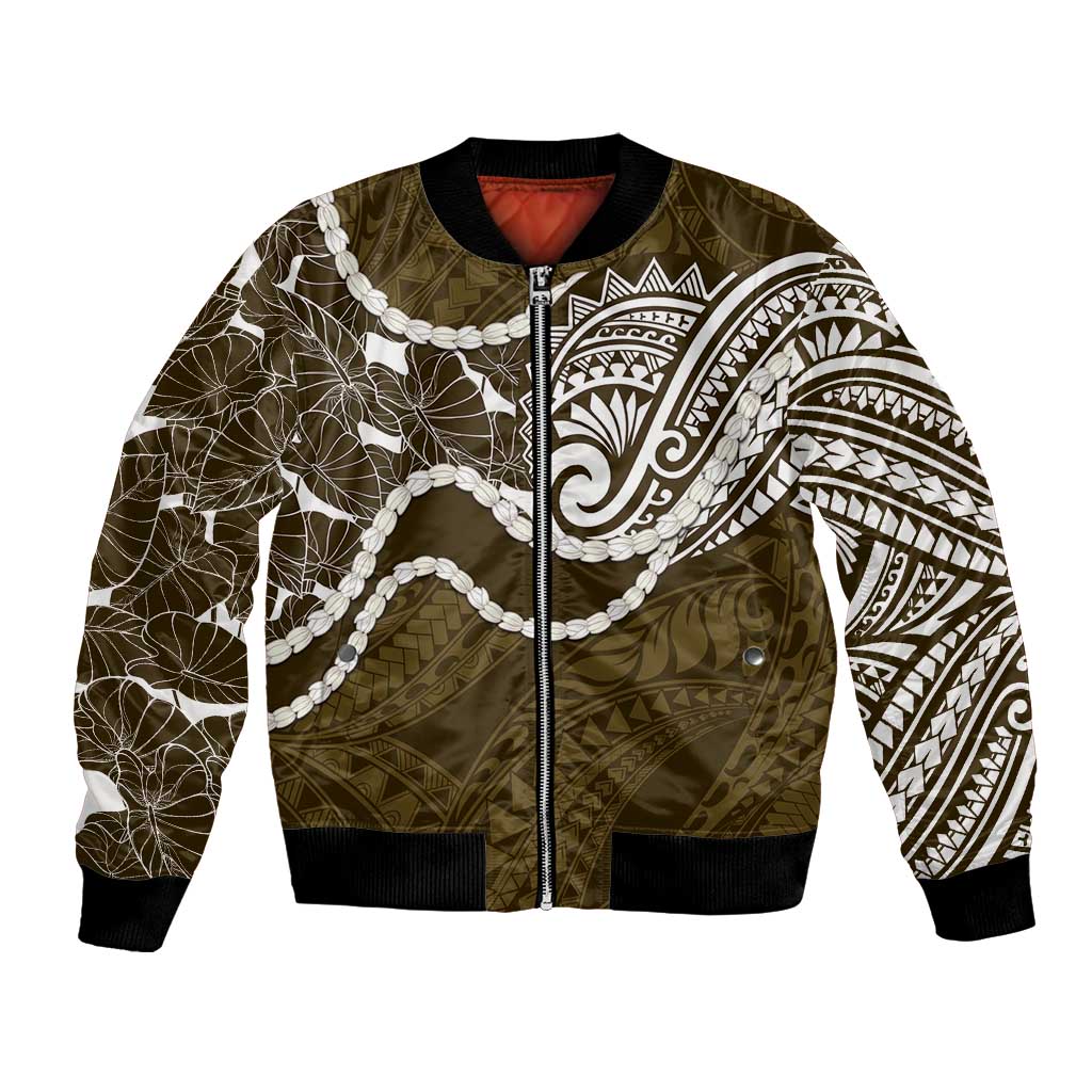 Aloha Hawaii Kalo Pikake Lei Bomber Jacket Chest Tattoo Gold Hawaiian Pattern