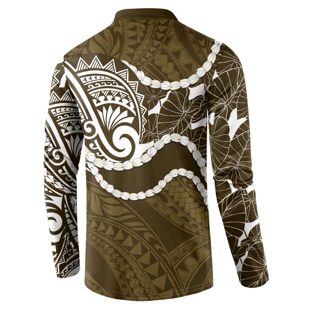 Aloha Hawaii Kalo Pikake Lei Button Sweatshirt Chest Tattoo Gold Hawaiian Pattern LT14 - Polynesian Pride