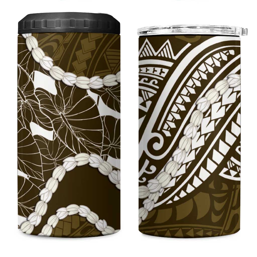 Aloha Hawaii Kalo Pikake Lei 4 in 1 Can Cooler Tumbler Chest Tattoo Gold Hawaiian Pattern