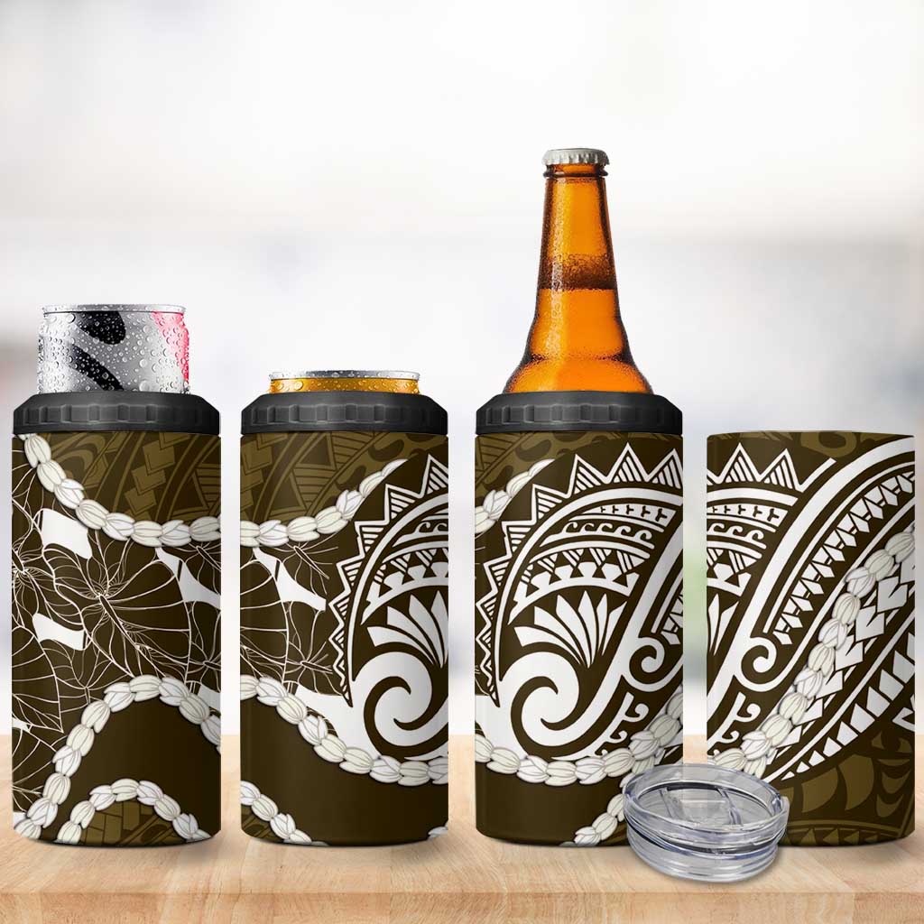 Aloha Hawaii Kalo Pikake Lei 4 in 1 Can Cooler Tumbler Chest Tattoo Gold Hawaiian Pattern