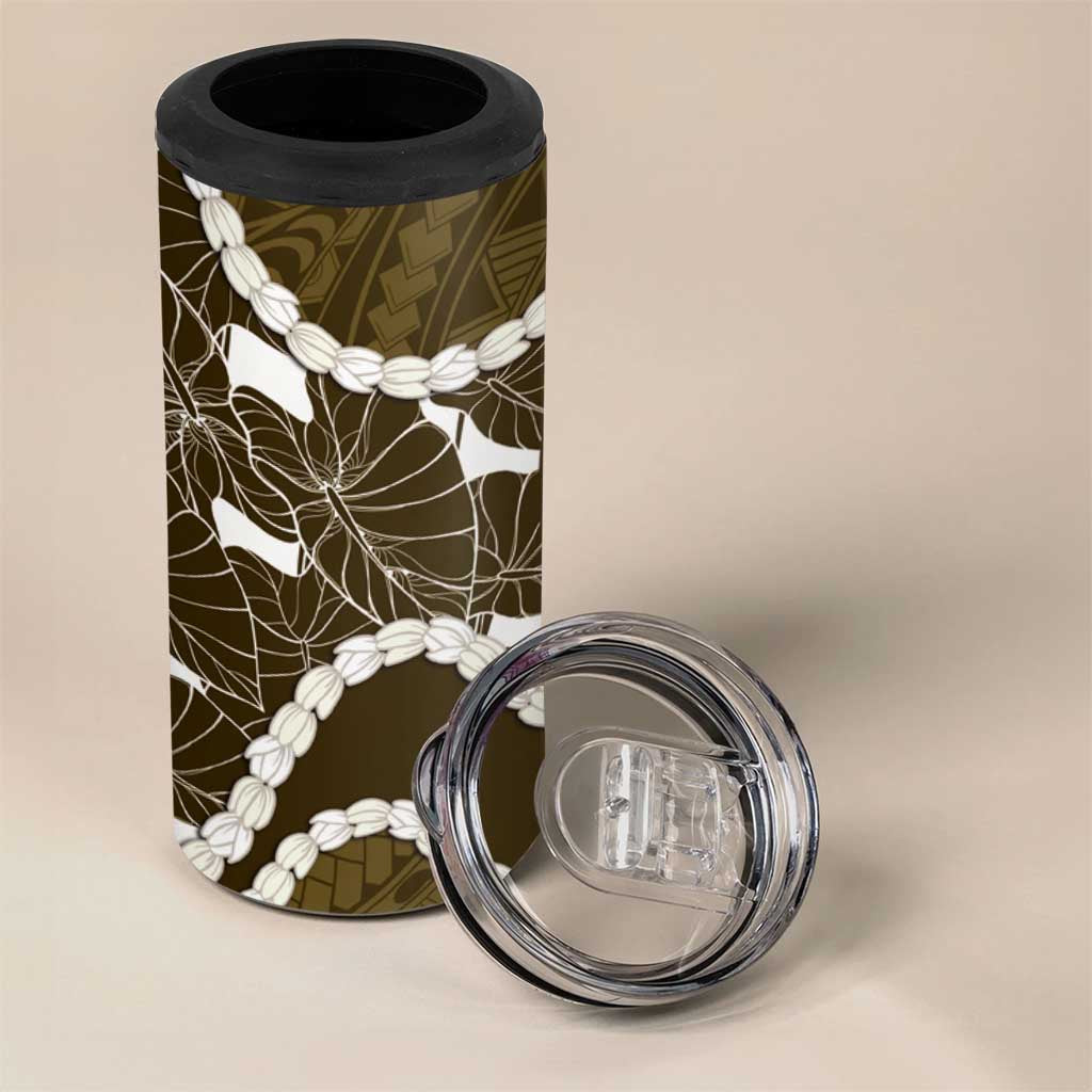 Aloha Hawaii Kalo Pikake Lei 4 in 1 Can Cooler Tumbler Chest Tattoo Gold Hawaiian Pattern