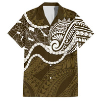Aloha Hawaii Kalo Pikake Lei Family Matching Long Sleeve Bodycon Dress and Hawaiian Shirt Chest Tattoo Gold Hawaiian Pattern LT14 Dad's Shirt - Short Sleeve Gold - Polynesian Pride