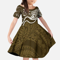 Aloha Hawaii Kalo Pikake Lei Family Matching Mermaid Dress and Hawaiian Shirt Chest Tattoo Gold Hawaiian Pattern LT14 Daughter's Dress Gold - Polynesian Pride