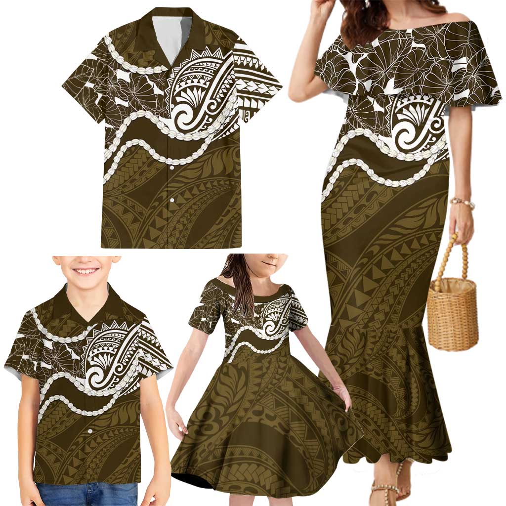 Aloha Hawaii Kalo Pikake Lei Family Matching Mermaid Dress and Hawaiian Shirt Chest Tattoo Gold Hawaiian Pattern LT14 - Polynesian Pride
