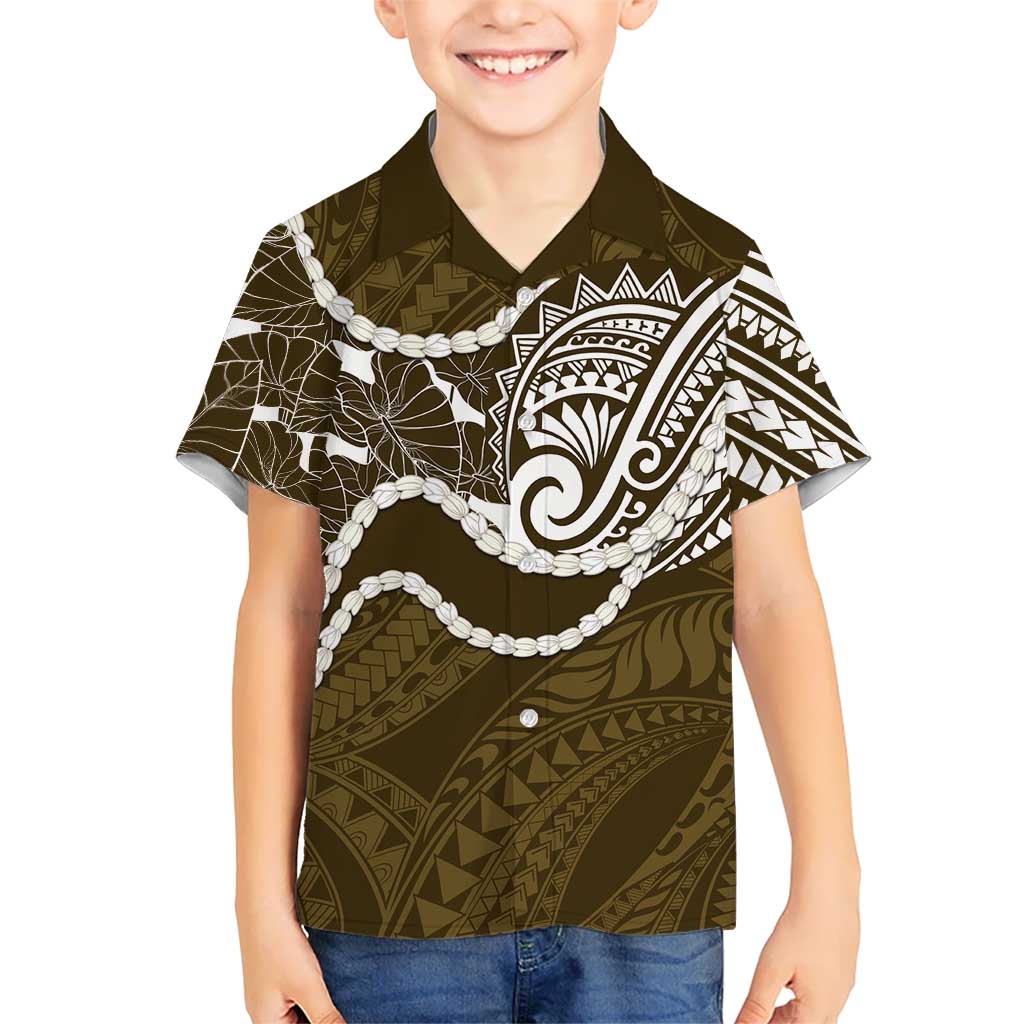 Aloha Hawaii Kalo Pikake Lei Family Matching Mermaid Dress and Hawaiian Shirt Chest Tattoo Gold Hawaiian Pattern LT14 Son's Shirt Gold - Polynesian Pride