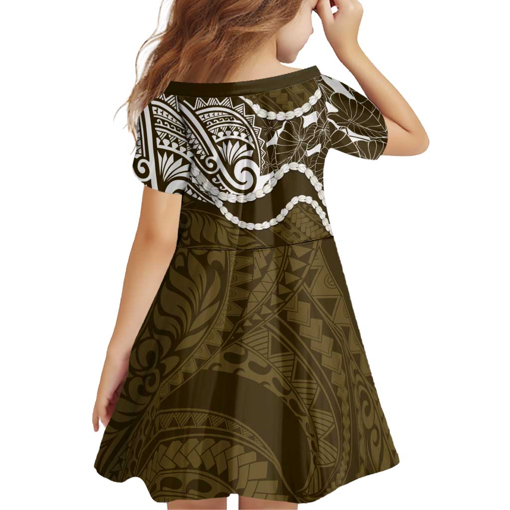 Aloha Hawaii Kalo Pikake Lei Family Matching Off The Shoulder Long Sleeve Dress and Hawaiian Shirt Chest Tattoo Gold Hawaiian Pattern LT14 - Polynesian Pride
