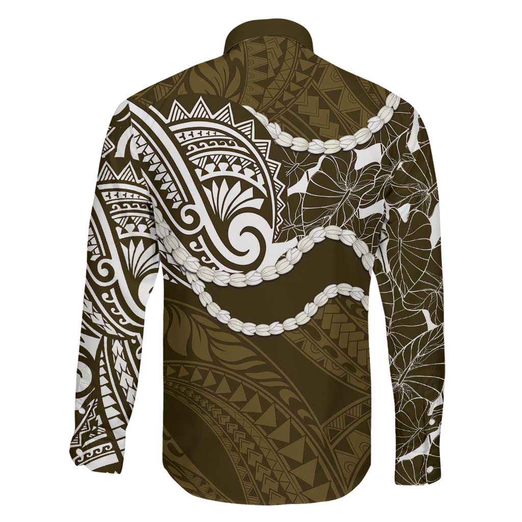 Aloha Hawaii Kalo Pikake Lei Family Matching Off The Shoulder Long Sleeve Dress and Hawaiian Shirt Chest Tattoo Gold Hawaiian Pattern LT14 - Polynesian Pride