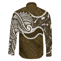 Aloha Hawaii Kalo Pikake Lei Family Matching Off The Shoulder Long Sleeve Dress and Hawaiian Shirt Chest Tattoo Gold Hawaiian Pattern LT14 - Polynesian Pride