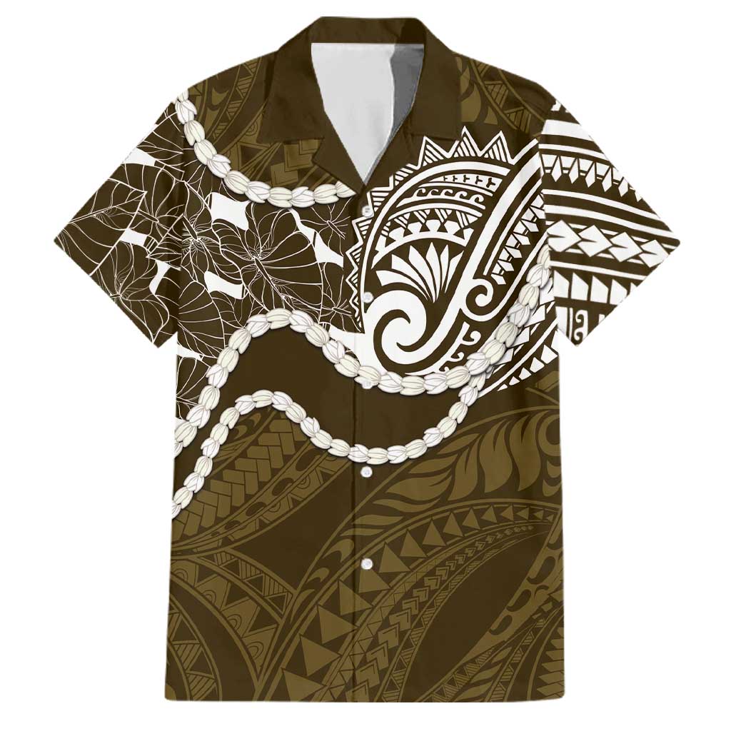 Aloha Hawaii Kalo Pikake Lei Family Matching Off Shoulder Short Dress and Hawaiian Shirt Chest Tattoo Gold Hawaiian Pattern LT14 Dad's Shirt - Short Sleeve Gold - Polynesian Pride