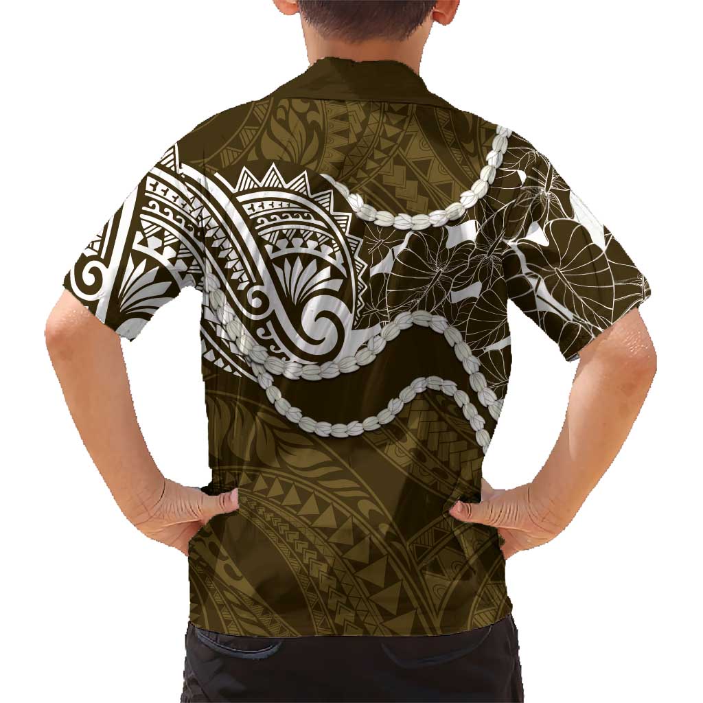 Aloha Hawaii Kalo Pikake Lei Family Matching Summer Maxi Dress and Hawaiian Shirt Chest Tattoo Gold Hawaiian Pattern LT14 - Polynesian Pride