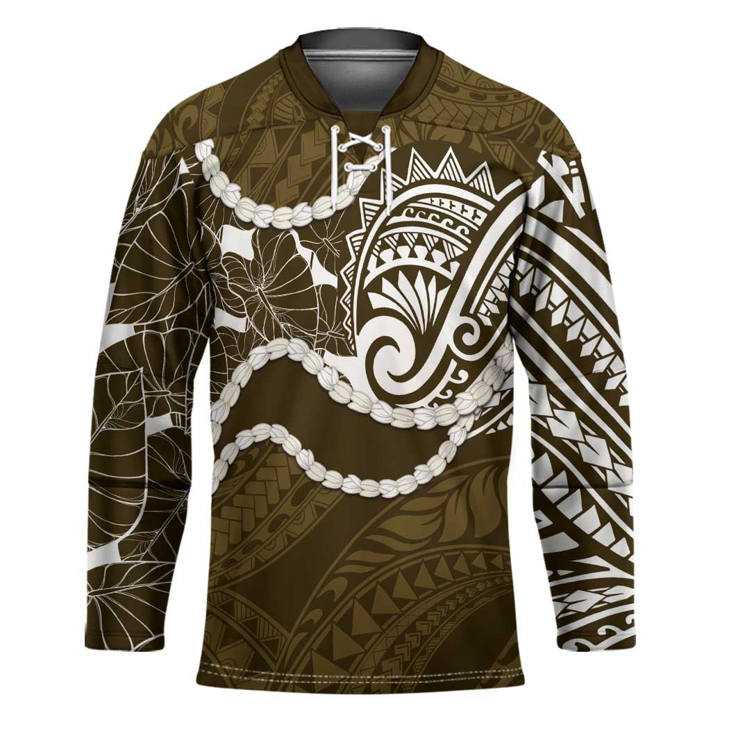 Aloha Hawaii Kalo Pikake Lei Hockey Jersey Chest Tattoo Gold Hawaiian Pattern