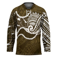 Aloha Hawaii Kalo Pikake Lei Hockey Jersey Chest Tattoo Gold Hawaiian Pattern