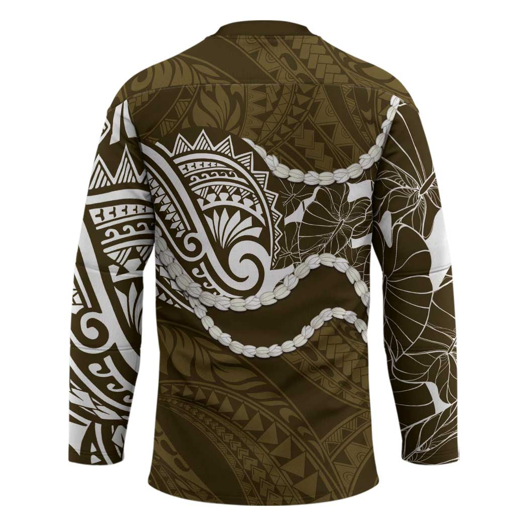 Aloha Hawaii Kalo Pikake Lei Hockey Jersey Chest Tattoo Gold Hawaiian Pattern