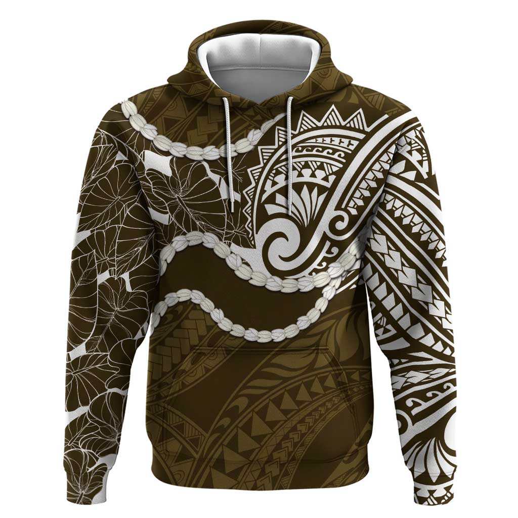 Aloha Hawaii Kalo Pikake Lei Hoodie Chest Tattoo Gold Hawaiian Pattern LT14 Pullover Hoodie Gold - Polynesian Pride