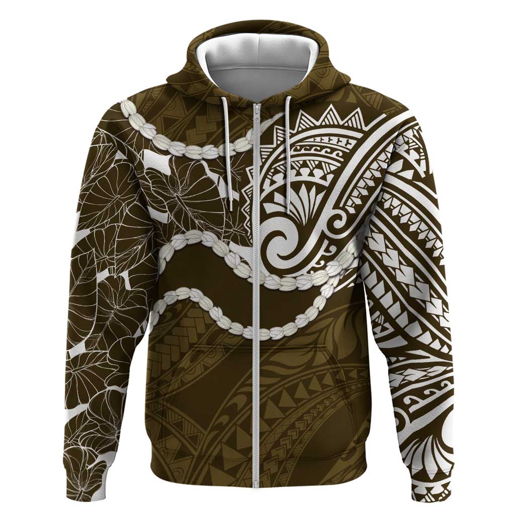 Aloha Hawaii Kalo Pikake Lei Hoodie Chest Tattoo Gold Hawaiian Pattern LT14 Zip Hoodie Gold - Polynesian Pride