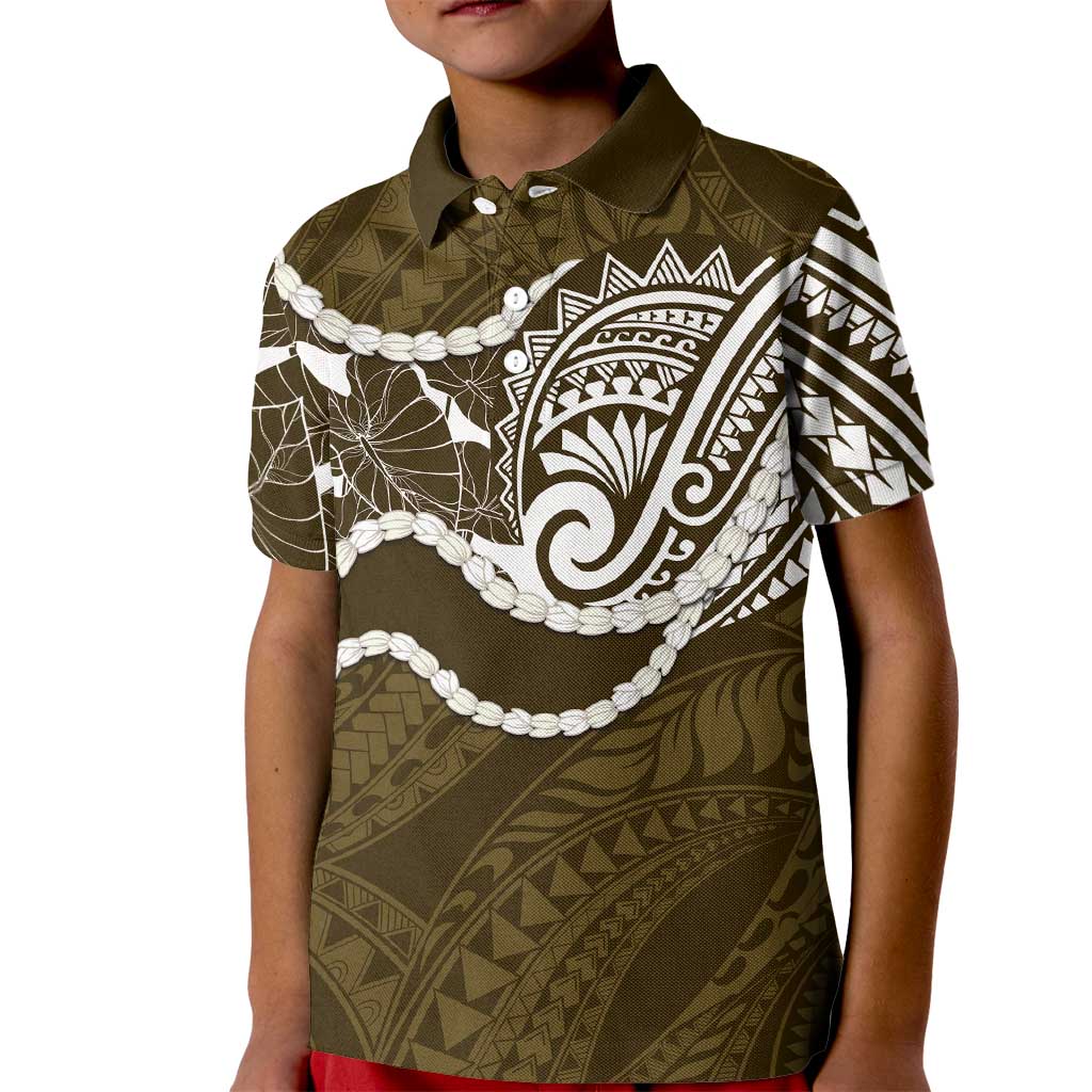 Aloha Hawaii Kalo Pikake Lei Kid Polo Shirt Chest Tattoo Gold Hawaiian Pattern LT14 Kid Gold - Polynesian Pride