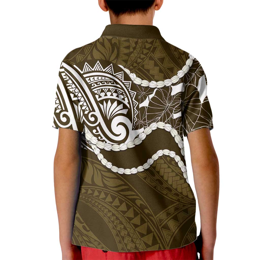 Aloha Hawaii Kalo Pikake Lei Kid Polo Shirt Chest Tattoo Gold Hawaiian Pattern LT14 - Polynesian Pride