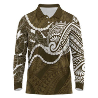 Aloha Hawaii Kalo Pikake Lei Long Sleeve Polo Shirt Chest Tattoo Gold Hawaiian Pattern