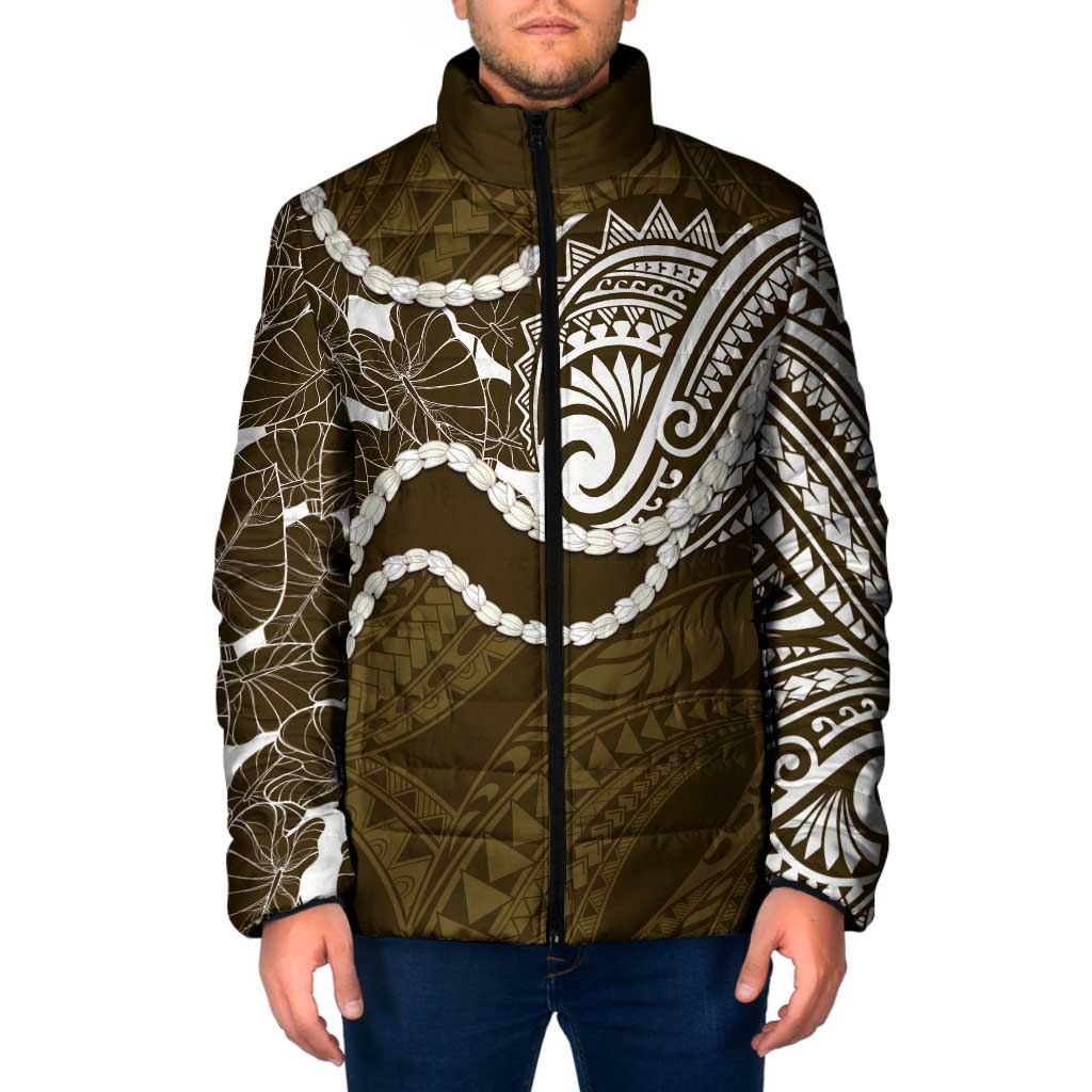 Aloha Hawaii Kalo Pikake Lei Padded Jacket Chest Tattoo Gold Hawaiian Pattern