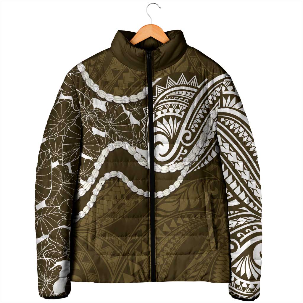 Aloha Hawaii Kalo Pikake Lei Padded Jacket Chest Tattoo Gold Hawaiian Pattern